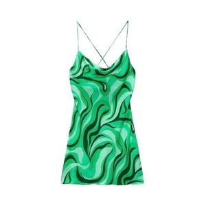 Zara green slip mini dress with psychedelic print. Size XS.